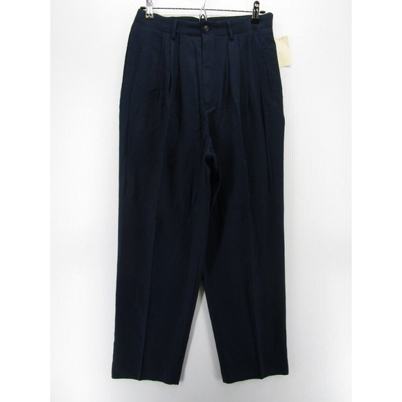 L.L. Bean Pants - VINTAGE LL Bean Pants 12 High Rise Pleated 80s 90s Rayon Navy USA NEW